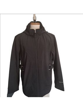 Ladies Short Jacket Hooded Soft Brushed Lining Cozy Zip Black FREE COUNTRY XL